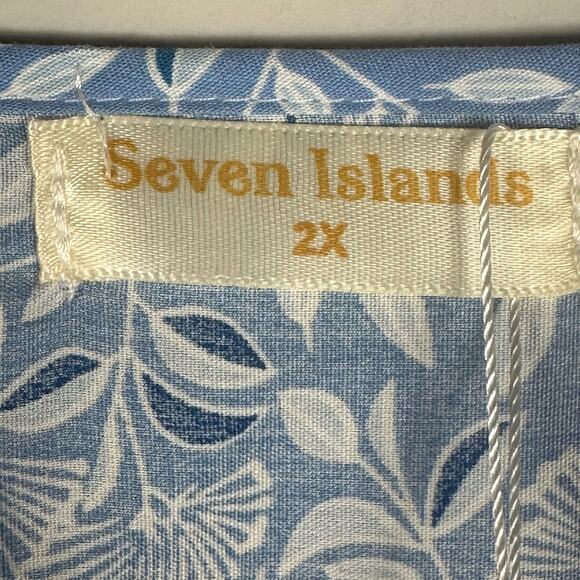 Seven Islands Floral Short sleeved blouse blue and white 2x - Picture 12 of 12